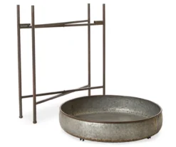 25" Farmhouse Shallow Galvanized Metal Shelf With Folding Stand -Outdoor Decor Sales 810429049 2