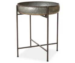 25" Farmhouse Shallow Galvanized Metal Shelf With Folding Stand