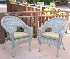 Gray All-Weather Wicker Cushioned Patio Chairs, 2-Pack