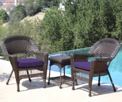 Espresso 3-Piece Cushioned Patio All-Weather Wicker Chat Set -Outdoor Decor Sales 810478262