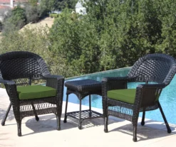 Black 3-Piece Cushioned Patio All-Weather Wicker Chat Set -Outdoor Decor Sales 810478339