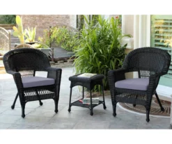 Black 3-Piece Cushioned Patio All-Weather Wicker Chat Set -Outdoor Decor Sales 810478340 1