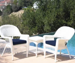 White 3-Piece Cushioned Patio All-Weather Wicker Chat Set 31 White 3-Piece Cushioned Patio All-Weather Wicker Chat Set -Outdoor Decor Sales 810478398