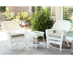 White 3-Piece Cushioned Patio All-Weather Wicker Chat Set 37 White 3-Piece Cushioned Patio All-Weather Wicker Chat Set -Outdoor Decor Sales 810478400 1