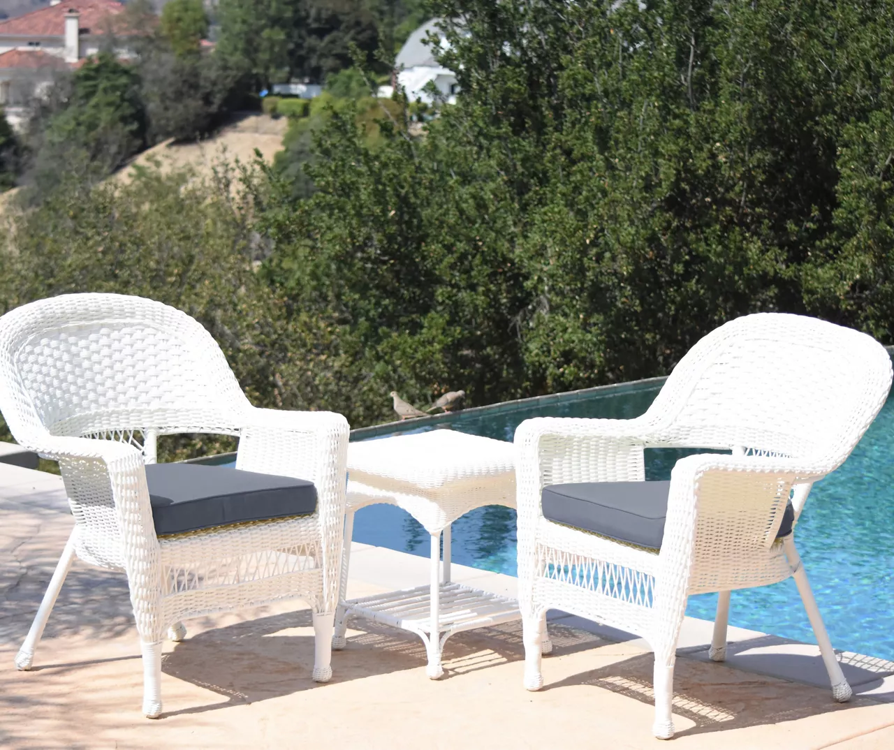 White 3-Piece Cushioned Patio All-Weather Wicker Chat Set 5 White 3-Piece Cushioned Patio All-Weather Wicker Chat Set - Image 3
