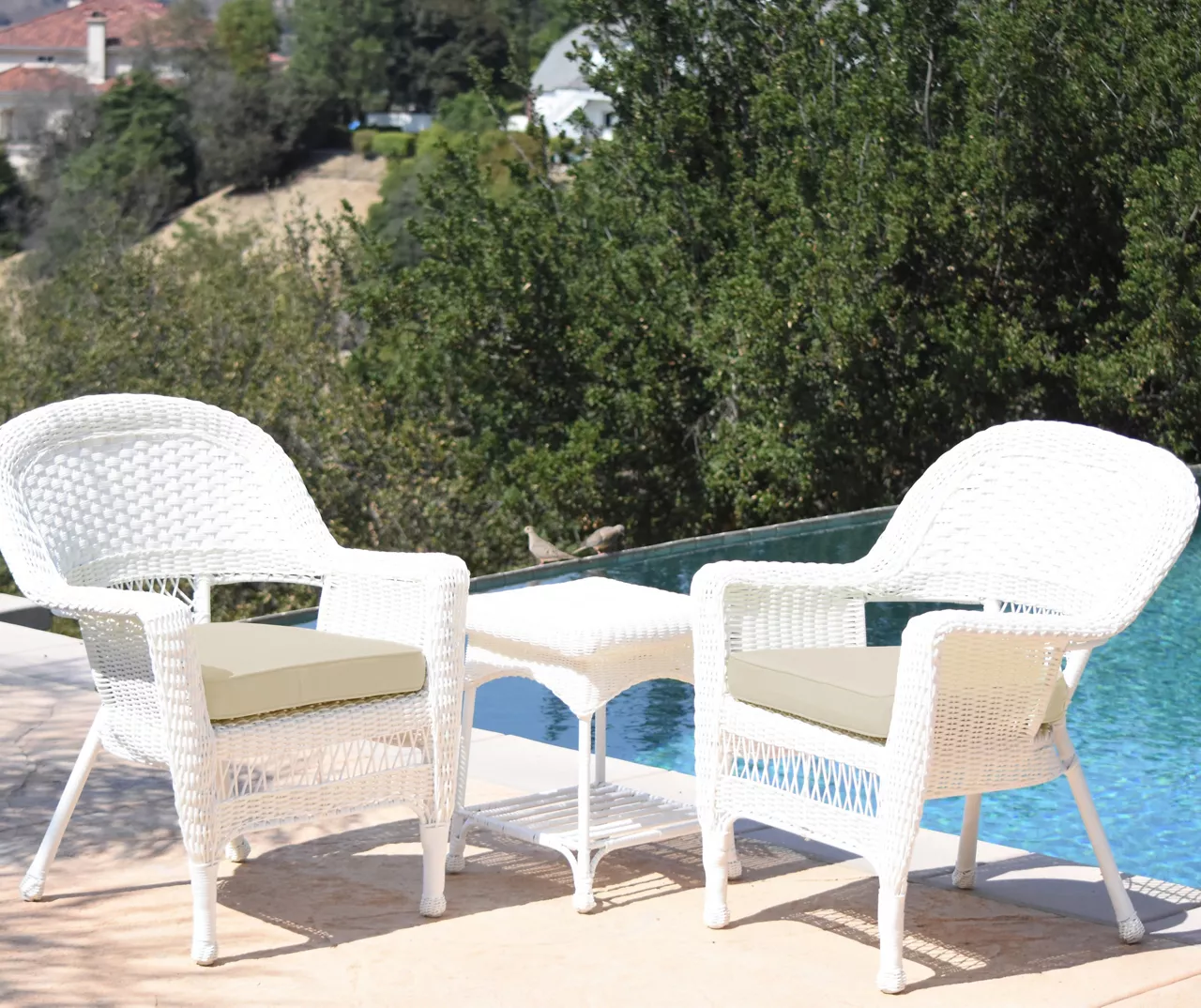 White 3-Piece Cushioned Patio All-Weather Wicker Chat Set 13 White 3-Piece Cushioned Patio All-Weather Wicker Chat Set - Image 11