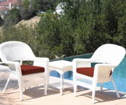 White 3-Piece Cushioned Patio All-Weather Wicker Chat Set 35 White 3-Piece Cushioned Patio All-Weather Wicker Chat Set -Outdoor Decor Sales 810478410