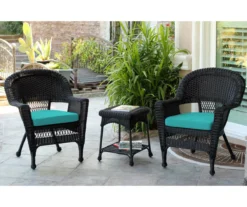 Black 3-Piece Cushioned Patio All-Weather Wicker Chat Set -Outdoor Decor Sales 810478421 1