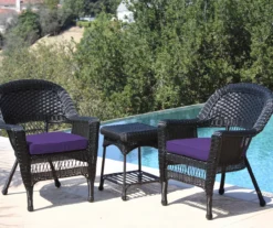 Black 3-Piece Cushioned Patio All-Weather Wicker Chat Set -Outdoor Decor Sales 810478422