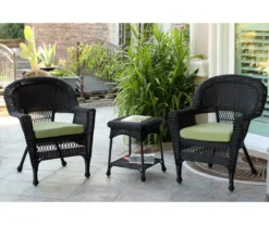 Black 3-Piece Cushioned Patio All-Weather Wicker Chat Set -Outdoor Decor Sales 810478424 1