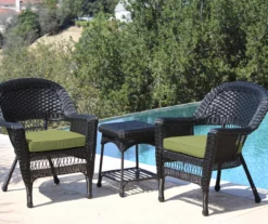 Black 3-Piece Cushioned Patio All-Weather Wicker Chat Set -Outdoor Decor Sales 810478424
