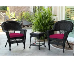 Black 3-Piece Cushioned Patio All-Weather Wicker Chat Set -Outdoor Decor Sales 810478425 1