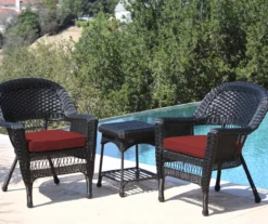 Black 3-Piece Cushioned Patio All-Weather Wicker Chat Set -Outdoor Decor Sales 810478425
