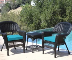 Black 3-Piece Cushioned Patio All-Weather Wicker Chat Set -Outdoor Decor Sales 810478426
