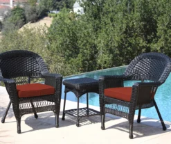 Black 3-Piece Cushioned Patio All-Weather Wicker Chat Set -Outdoor Decor Sales 810478427