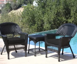 Black 3-Piece Cushioned Patio All-Weather Wicker Chat Set -Outdoor Decor Sales 810478428