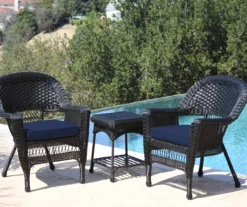 Black 3-Piece Cushioned Patio All-Weather Wicker Chat Set -Outdoor Decor Sales 810478430