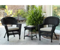 Black 3-Piece Cushioned Patio All-Weather Wicker Chat Set -Outdoor Decor Sales 810478432 1