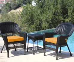 Black 3-Piece Cushioned Patio All-Weather Wicker Chat Set -Outdoor Decor Sales 810478433