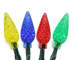 Multi-Color Faceted LED Light Set On Green Wire, 10-Lights