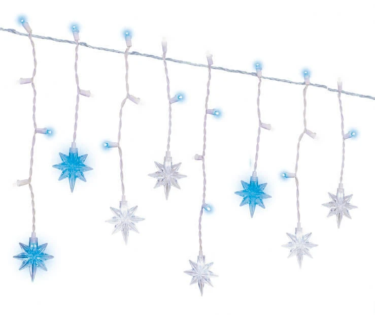Cool White & Blue Sparkling Star LED Icicle Light Set With White Wire, 30-Lights 3 Cool White & Blue Sparkling Star LED Icicle Light Set With White Wire, 30-Lights