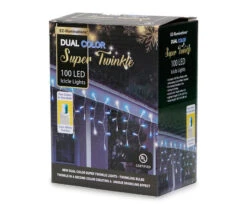 Super Twinkle Dual Color LED Icicle Light Set With White Wire, 100-Lights -Outdoor Decor Sales 810524625 3