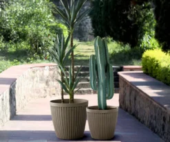 Stone Round Vertical Stripe 2-Piece Plastic Planter Set -Outdoor Decor Sales 810525066 10