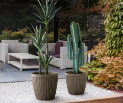 Stone Round Vertical Stripe 2-Piece Plastic Planter Set -Outdoor Decor Sales 810525066 7
