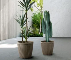 Stone Round Vertical Stripe 2-Piece Plastic Planter Set -Outdoor Decor Sales 810525066 8