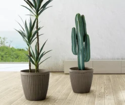 Stone Round Vertical Stripe 2-Piece Plastic Planter Set -Outdoor Decor Sales 810525066 9