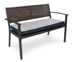 Navy Blue Tick Stripe Reversible Deluxe Outdoor Bench Cushion -Outdoor Decor Sales 810525197 1