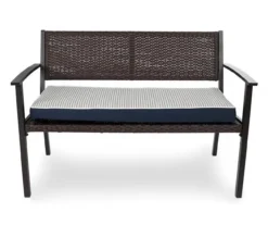 Navy Blue Tick Stripe Reversible Deluxe Outdoor Bench Cushion -Outdoor Decor Sales 810525197 2