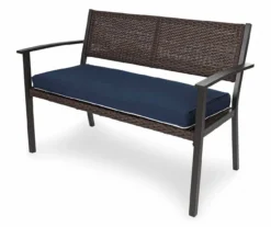 Navy Blue Tick Stripe Reversible Deluxe Outdoor Bench Cushion -Outdoor Decor Sales 810525197 4