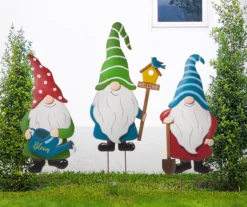Metal Garden Gnome 3-Piece Yard Stake & Wall Decor Set -Outdoor Decor Sales 810525499 12
