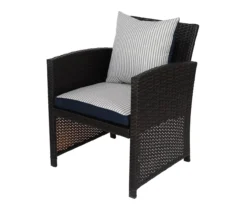 Navy Blue Tick Stripe 4-Piece Reversible Deluxe Outdoor Chair Cushions Set -Outdoor Decor Sales 810525547 3