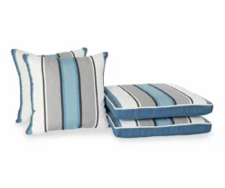 Captain's Blue Stripe 4-Piece Reversible Deluxe Outdoor Cushion Set -Outdoor Decor Sales 810525549 5
