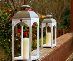 Whitewash Open Frame 2-Piece Candle Lantern Set -Outdoor Decor Sales 810528357 12