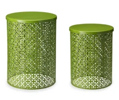Green 2-Piece Metal Drum Garden Table Set
