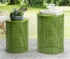 Green 2-Piece Metal Drum Garden Table Set -Outdoor Decor Sales 810531034 10