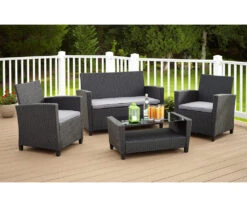 COSCO Malmo Black 4-Piece Wicker Cushioned Patio Furniture Set