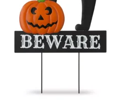 "Beware" Light Up Cat & Jack O'Lantern Yard Stake 12 "Beware" Light Up Cat & Jack O'Lantern Yard Stake -Outdoor Decor Sales 810547697 4