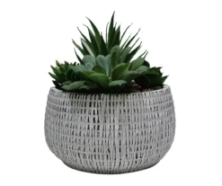 7" Mixed Artificial Succulents In Gray Round Textured Cement Pot