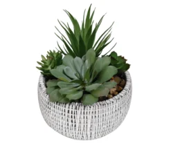 7" Mixed Artificial Succulents In Gray Round Textured Cement Pot -Outdoor Decor Sales 810548755 3
