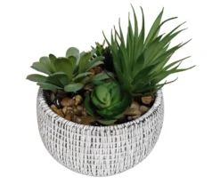7" Mixed Artificial Succulents In Gray Round Textured Cement Pot -Outdoor Decor Sales 810548755 4