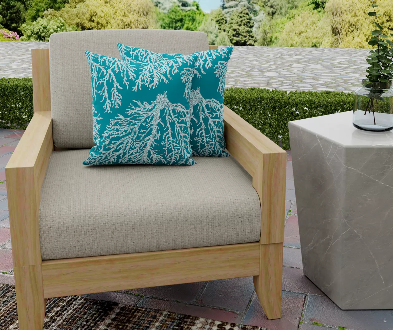 16" Sea Coral Turquoise Outdoor Throw Pillows, 2-Pack 4 16" Sea Coral Turquoise Outdoor Throw Pillows, 2-Pack - Image 2