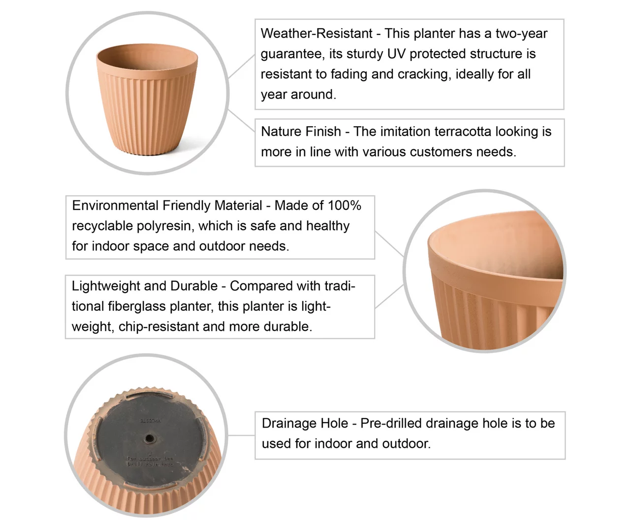 Glitzhome 15.5" Fluted Plastic Planters, 2-Pack 7 Glitzhome 15.5" Fluted Plastic Planters, 2-Pack - Image 5