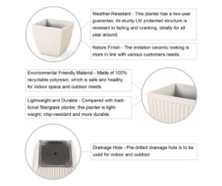 Glitzhome 16.25" Fluted Plastic Planters, 2-Pack -Outdoor Decor Sales 810565986 4