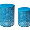 Blue Cutout Pattern 2-Piece Metal Garden Table Set 1 Blue Cutout Pattern 2-Piece Metal Garden Table Set -Outdoor Decor Sales 810566020 1