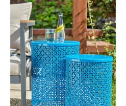 Blue Cutout Pattern 2-Piece Metal Garden Table Set -Outdoor Decor Sales 810566020 5
