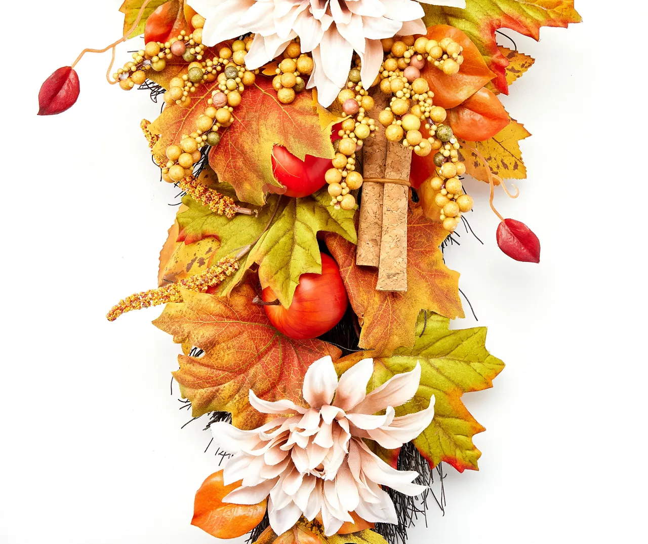 24" Dahlia, Apple & Leaf Teardrop Wreath 4 24" Dahlia, Apple & Leaf Teardrop Wreath - Image 2